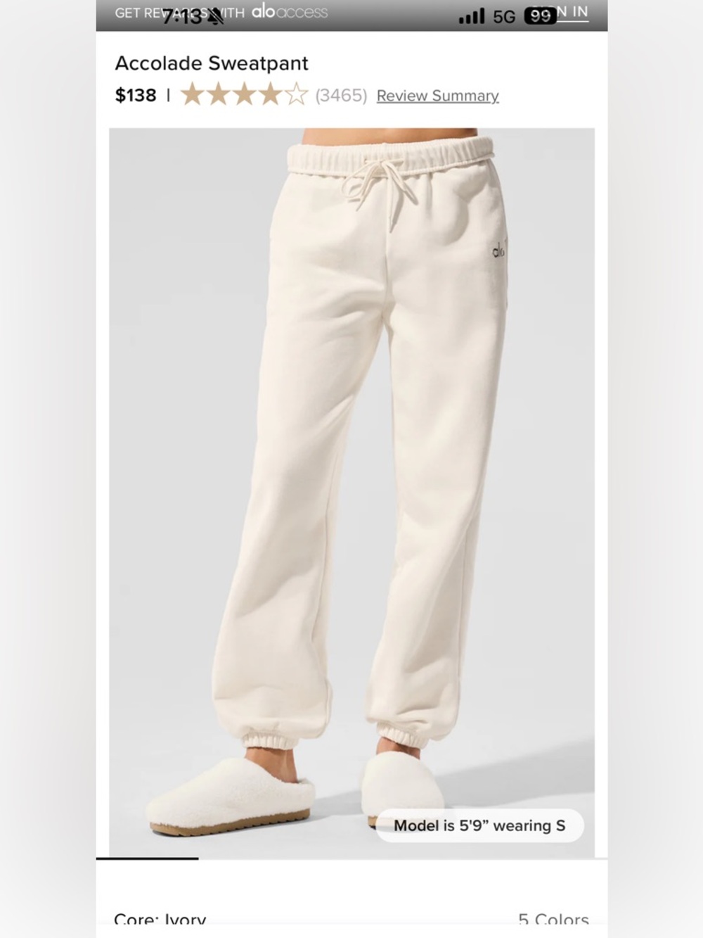 ALO YOGA ACCOLADE Cream Fleece Jogger Pants - size XS - NWOT